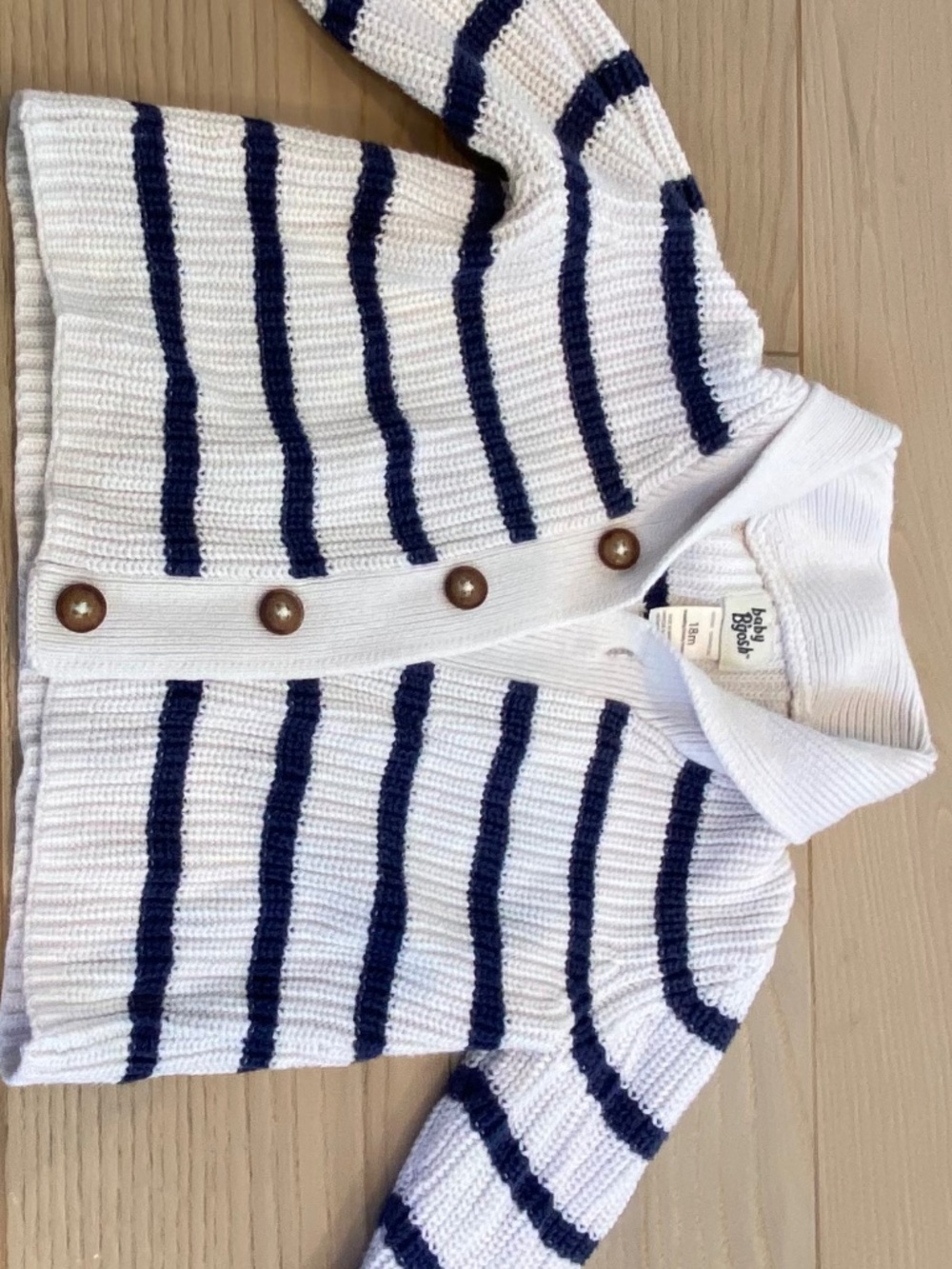 OshKosh Cardigan Sweater Baby Boys 18 Months White Navy Blue Striped Preppy